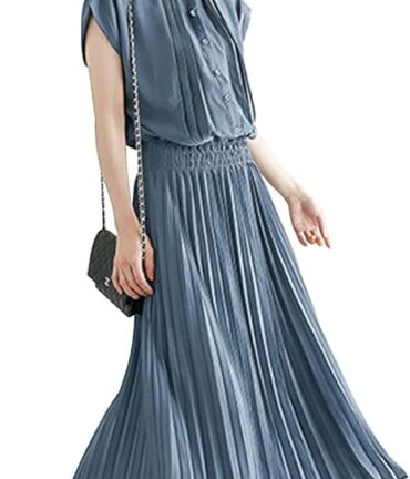 レディース 半袖 ロング丈 夏 シフォン ワンピース 無地 スタイリッシュ カジュアル